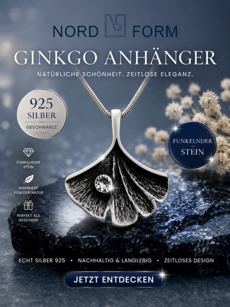 Gingko Anhänger mit Stein 925 Silber geschwärzt