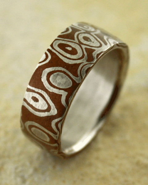 Mokume Gane Wabi Sabi Ring Silber Kupfer Augen
