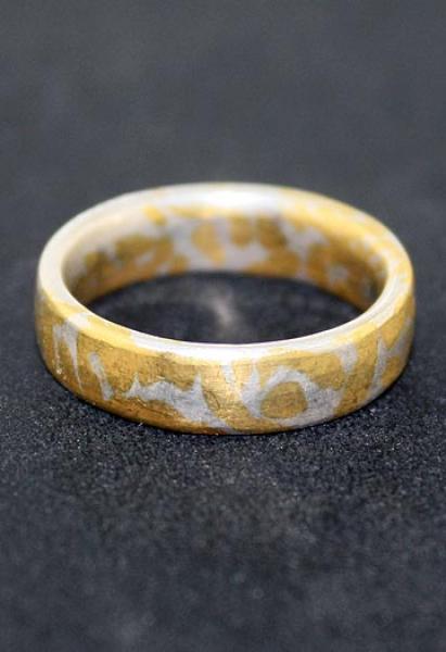 Mokume Gane Wabi Sabi  Gold Silber schmaler Ring